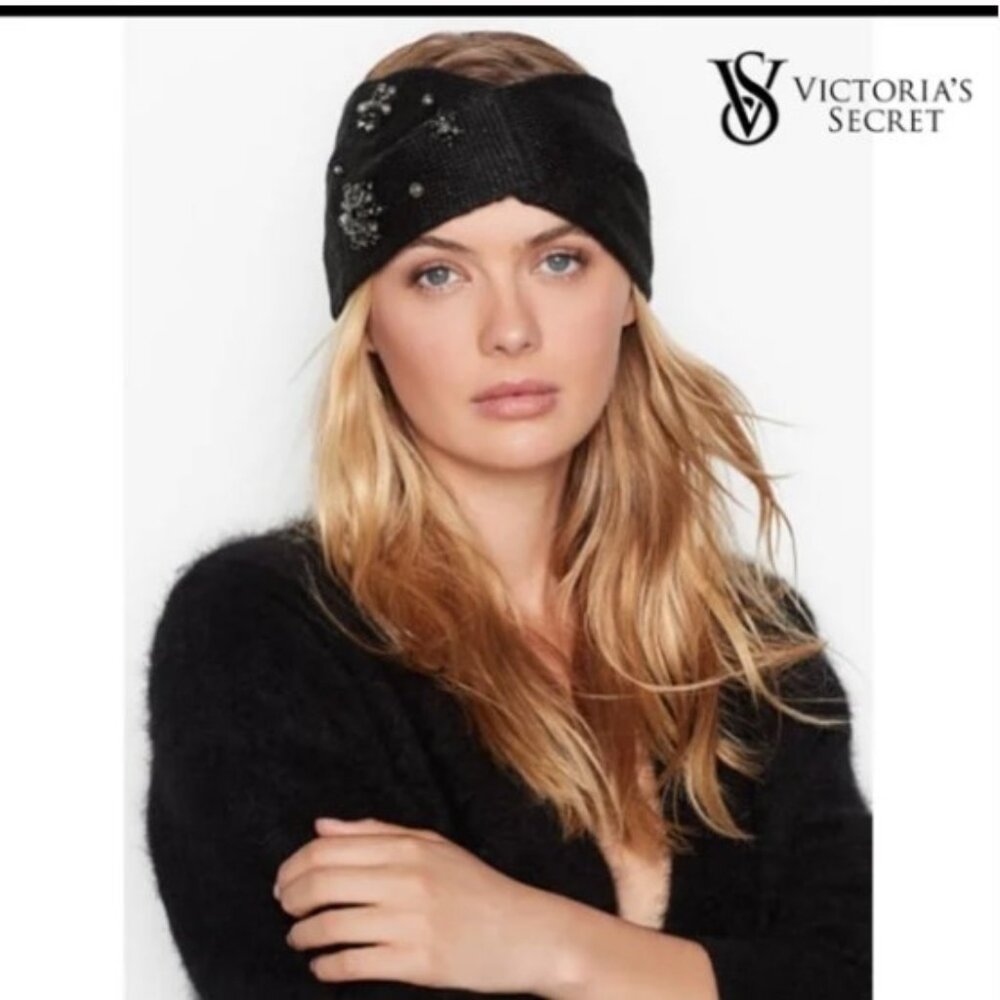 New Victoria's Secret Headband Winter Angel Sparkle Snowflake Ear Warmer Black